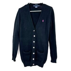 Ralph Lauren Sport Size Small‎ Sweater Black Button Up Cardigan Boyfriend Fit
